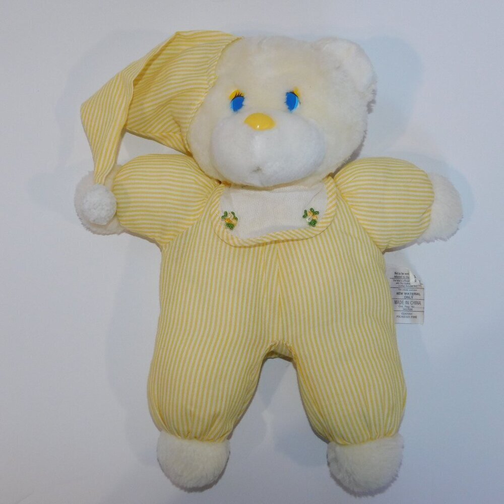VTG White Yellow Striped Pajamas Teddy Bear Plush stuffed 13" Canadian Tire PJS